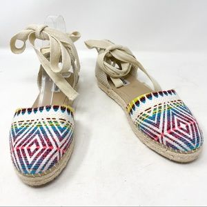 Steve Madden Remmyy Aztec Colorful Espadrille Closed Toe Lace Up Two Part Flat